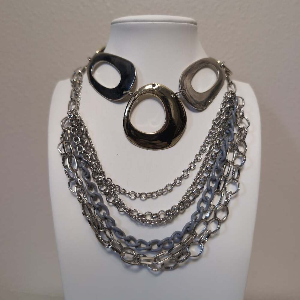 Silver-Tone Layered Statement Necklace Set